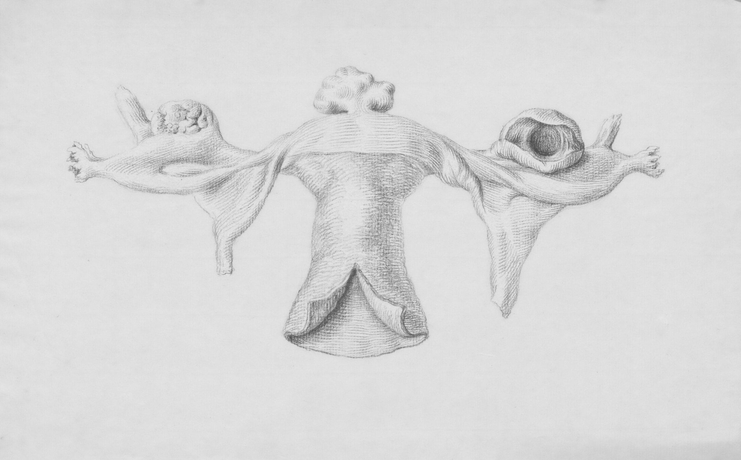 a drawing of two people floating in the air